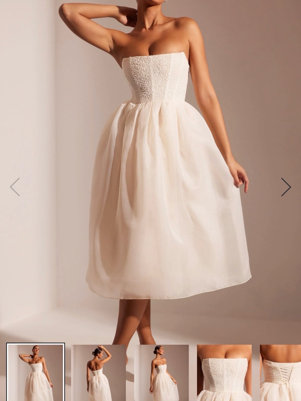 Oh Polly Strapless Ivory midi-Length Tulle Dress